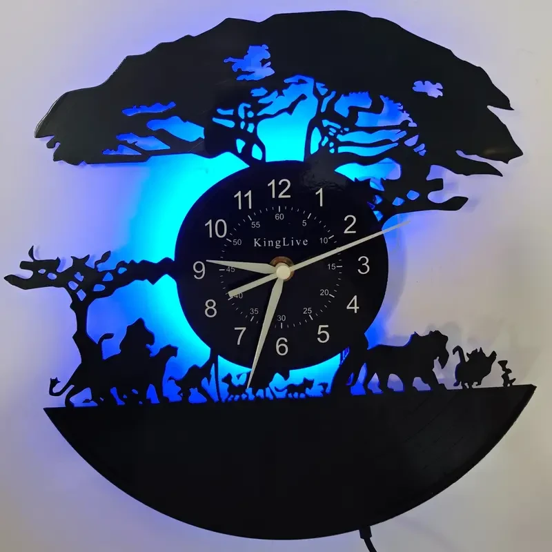 Reloj de pared de vinilo con silueta de animal y luz de fondo brillante