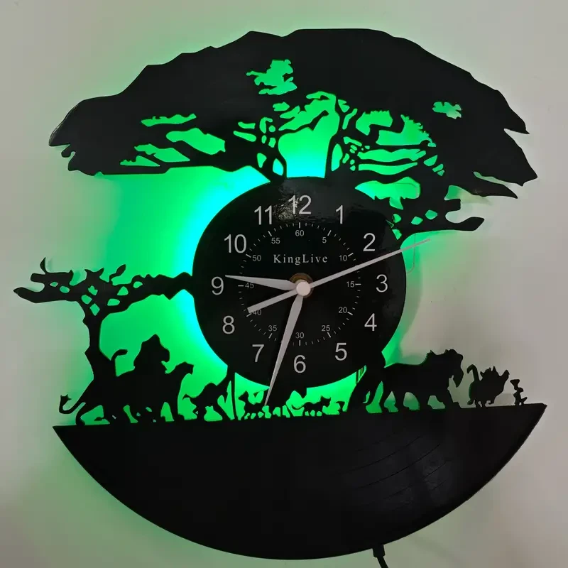 Reloj de pared de vinilo con silueta de animal y luz de fondo brillante