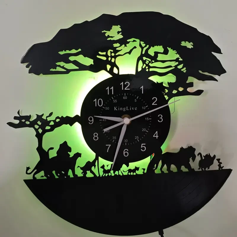 Reloj de pared de vinilo con silueta de animal y luz de fondo brillante