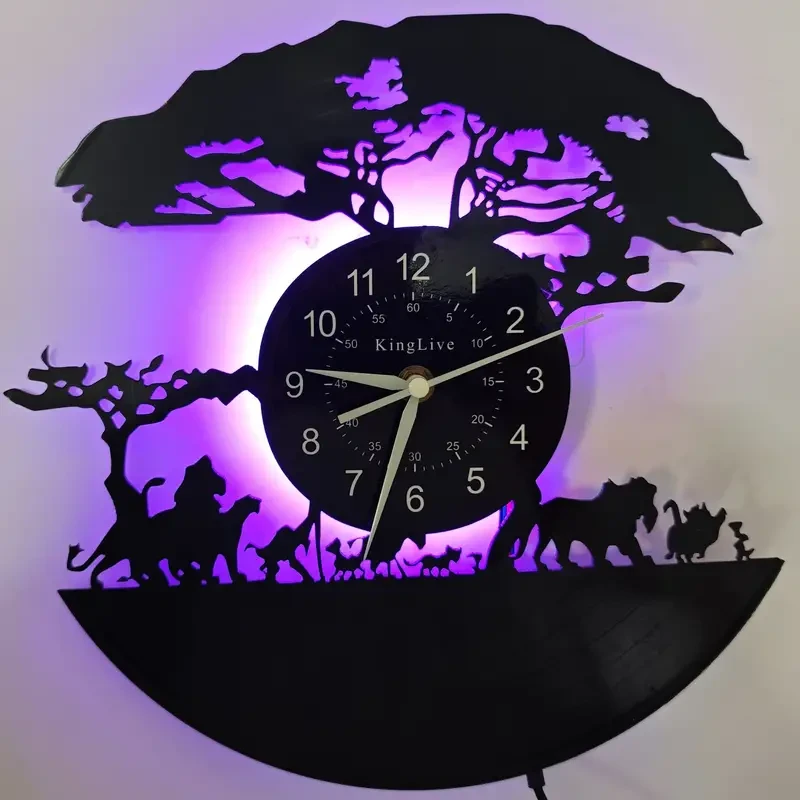 Reloj de pared de vinilo con silueta de animal y luz de fondo brillante