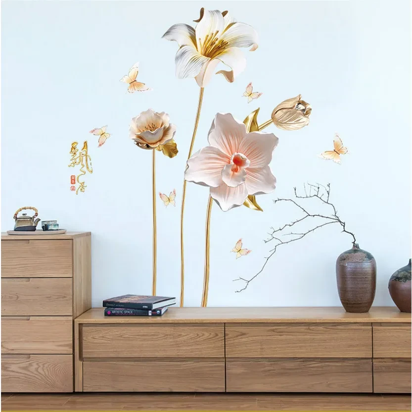 Pegatinas de pared con aroma a orquídea y efecto relieve para fondo de TV