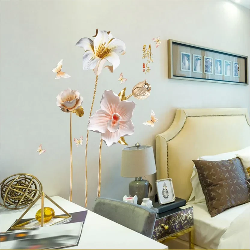 Pegatinas de pared con aroma a orquídea y efecto relieve para fondo de TV