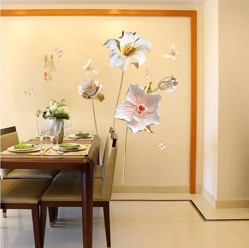 Pegatinas de pared con aroma a orquídea y efecto relieve para fondo de TV