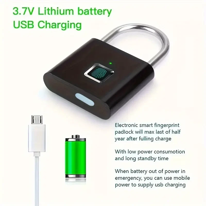 Mini candado inteligente con huella dactilar - Recargable por USB y resistente al agua