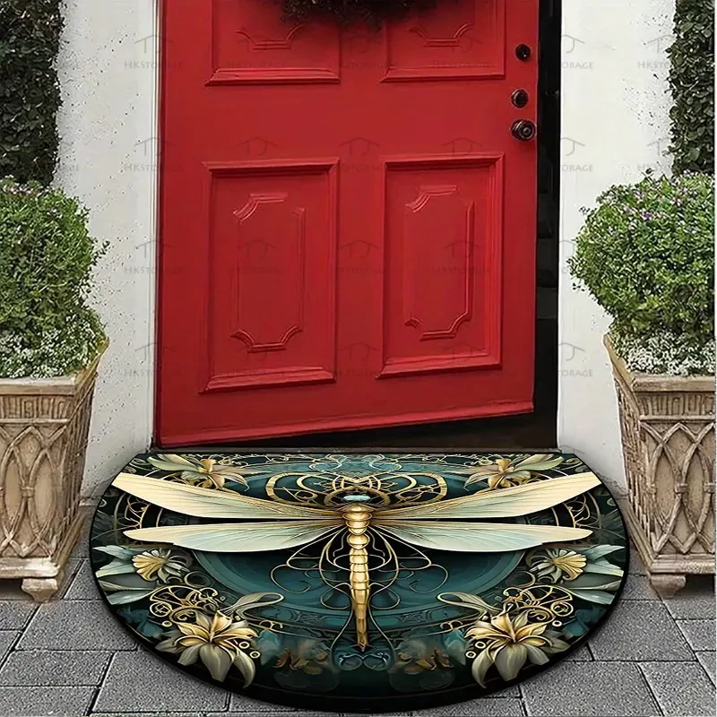 Felpudo de bienvenida vintage hippie con diseño de libélula