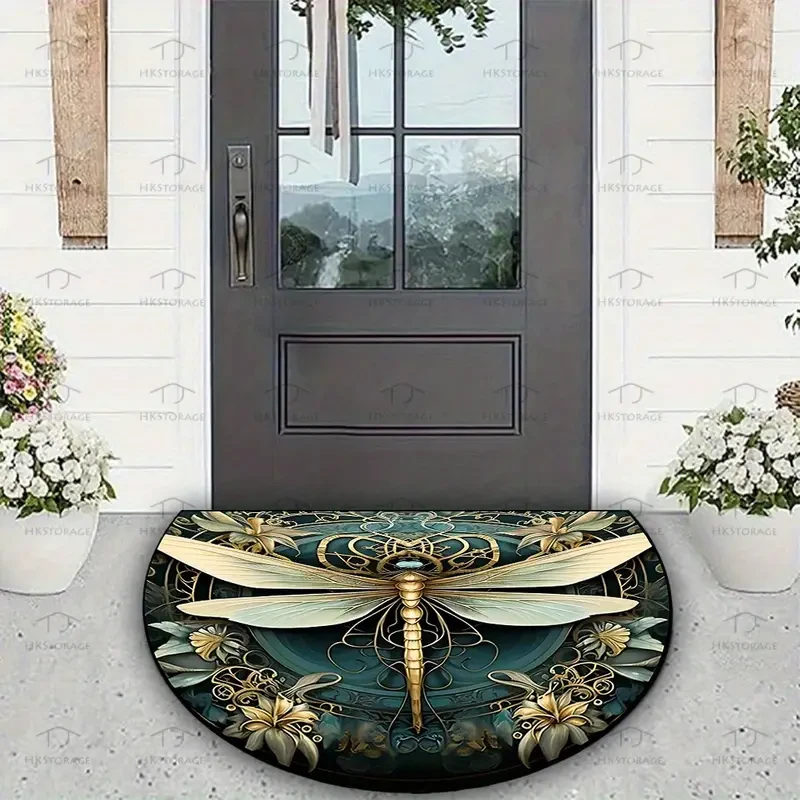 Felpudo de bienvenida vintage hippie con diseño de libélula