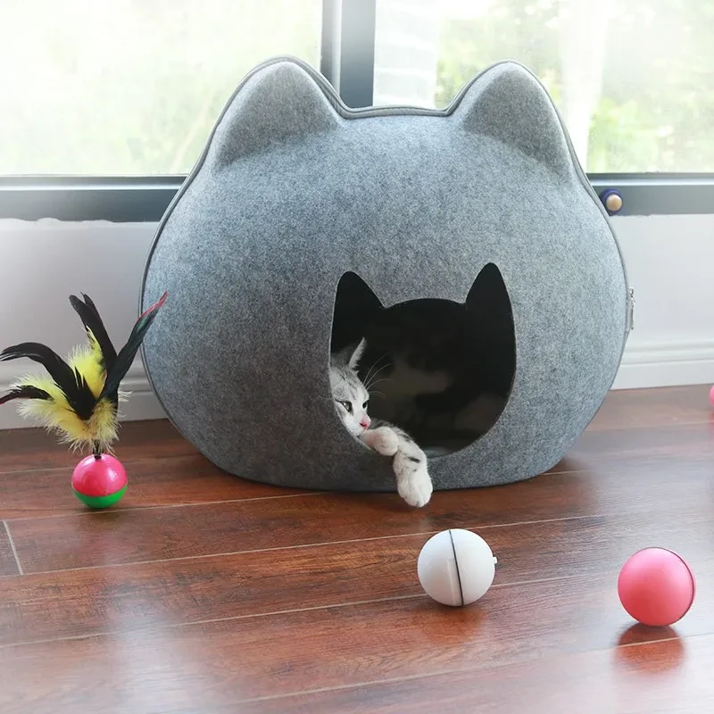 Casa para mascotas cerrada con arena para gatos