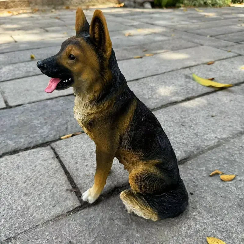 Estatua de resina de pastor alemán para exhibición en interiores o decoración de jardín al aire libre