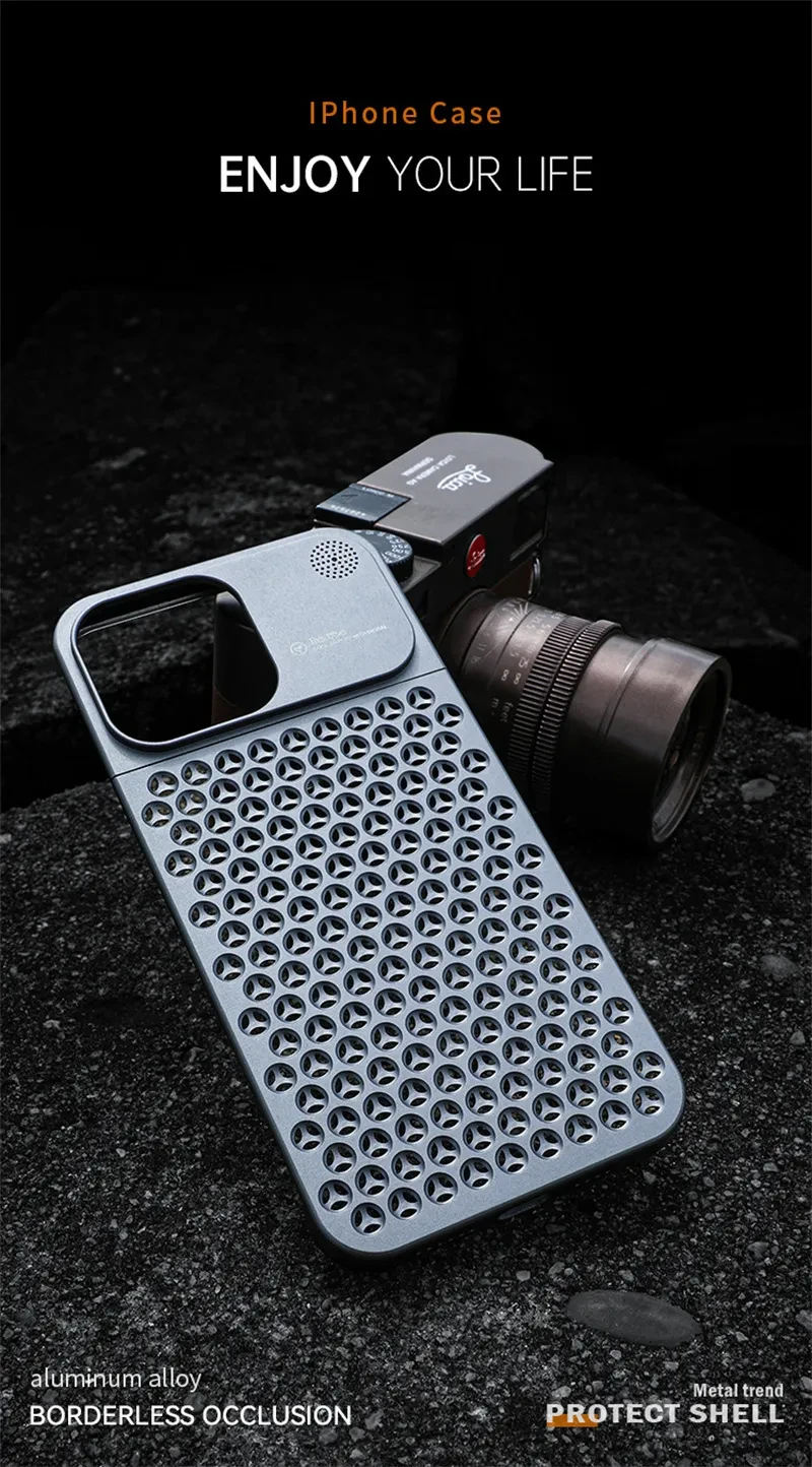 Funda de teléfono de aleación de aluminio para 14 13 Pro Max Plus, hueca, disipación de calor, anticaídas, cuerpo completo, a prueba de golpes