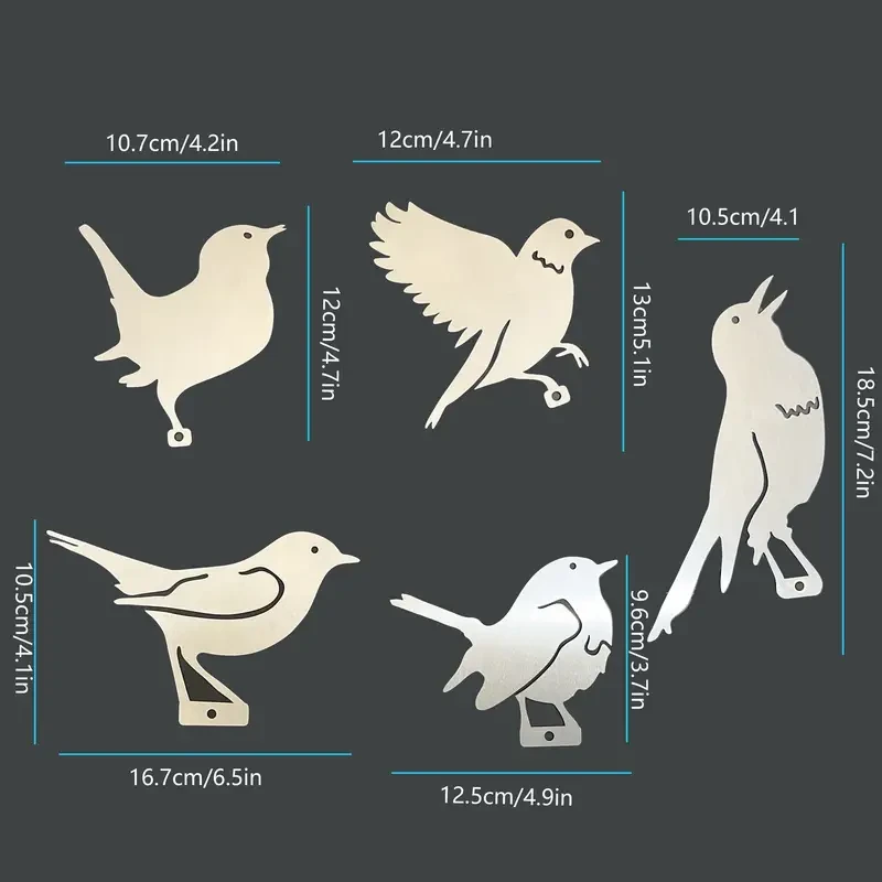 Juego de 5 pájaros de metal oxidado para decoración de jardín y patio al aire libre