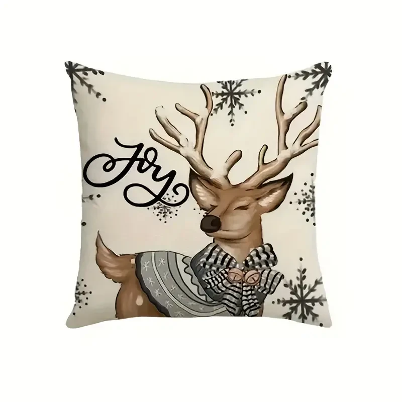 Funda de almohada navideña de invierno con estampado de alce y nieve, ideal para decoración de sofá y dormitorio, 45,72 x 45,72 cm, 4 piezas