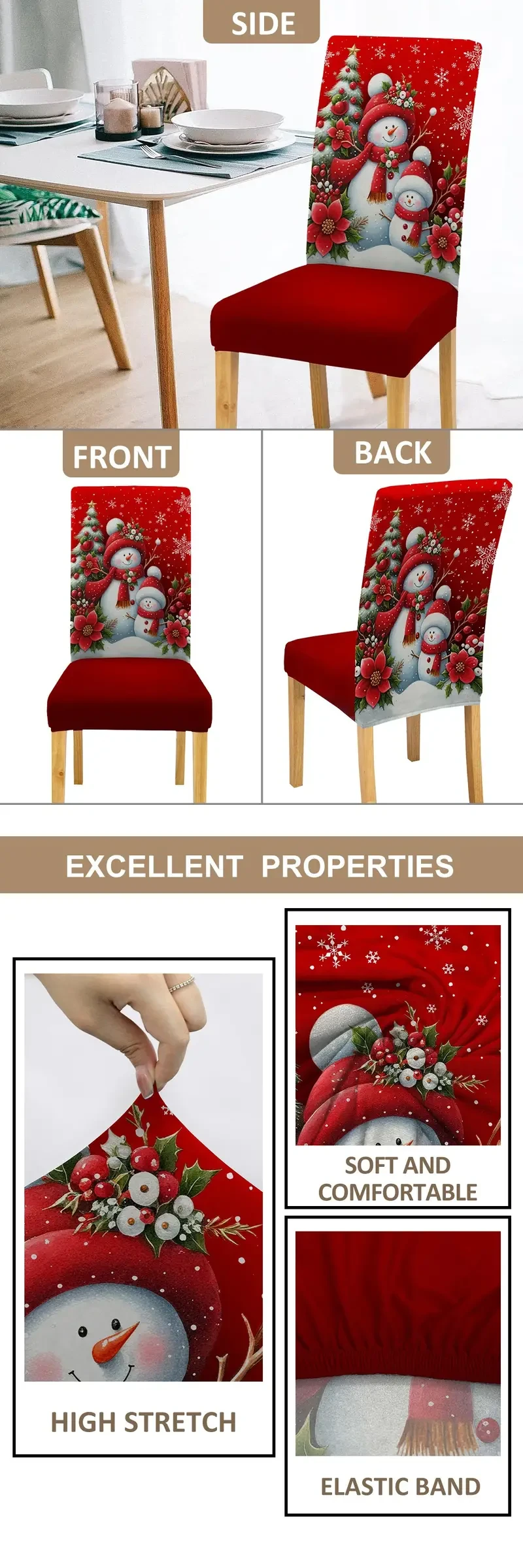 Fundas para sillas navideñas de muñeco de nieve (4 o 6 unidades), elásticas, de licra y poliéster, para comedor y sala de estar, lavables a máquina.
