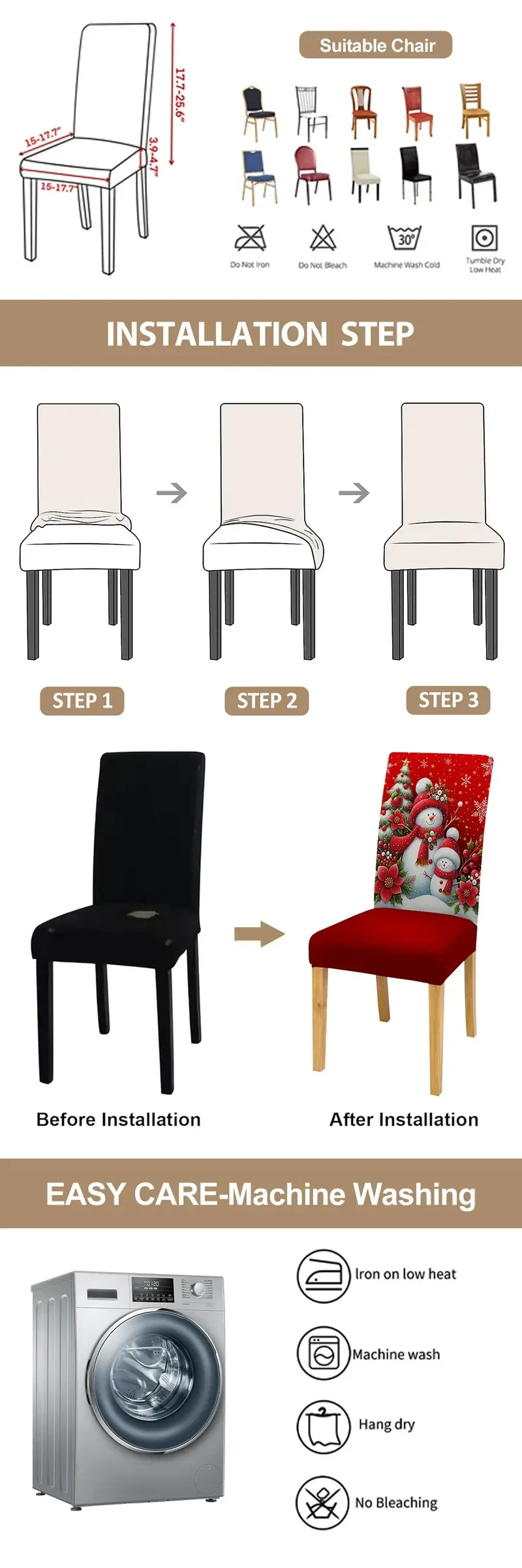 Fundas para sillas navideñas de muñeco de nieve (4 o 6 unidades), elásticas, de licra y poliéster, para comedor y sala de estar, lavables a máquina.