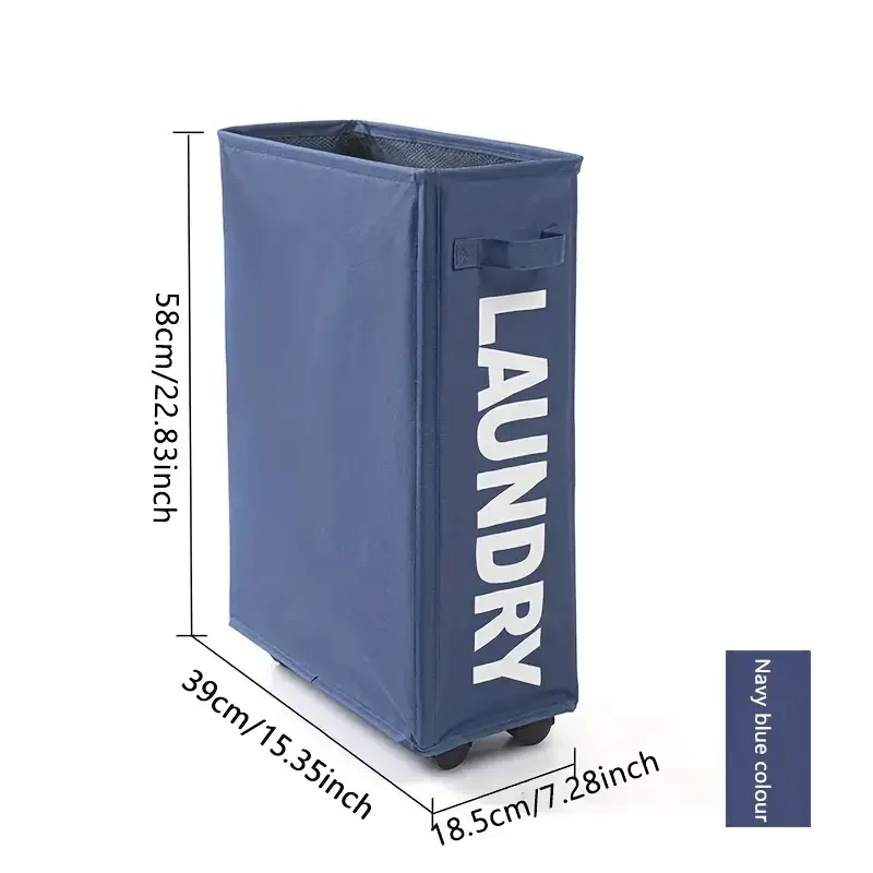 Cesta de ropa sucia estrecha y plegable con ruedas y asa