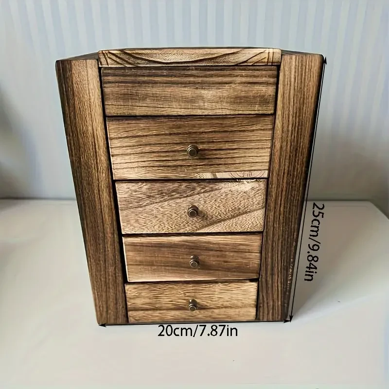 Organizador de joyas de madera vintage con tapa transparente