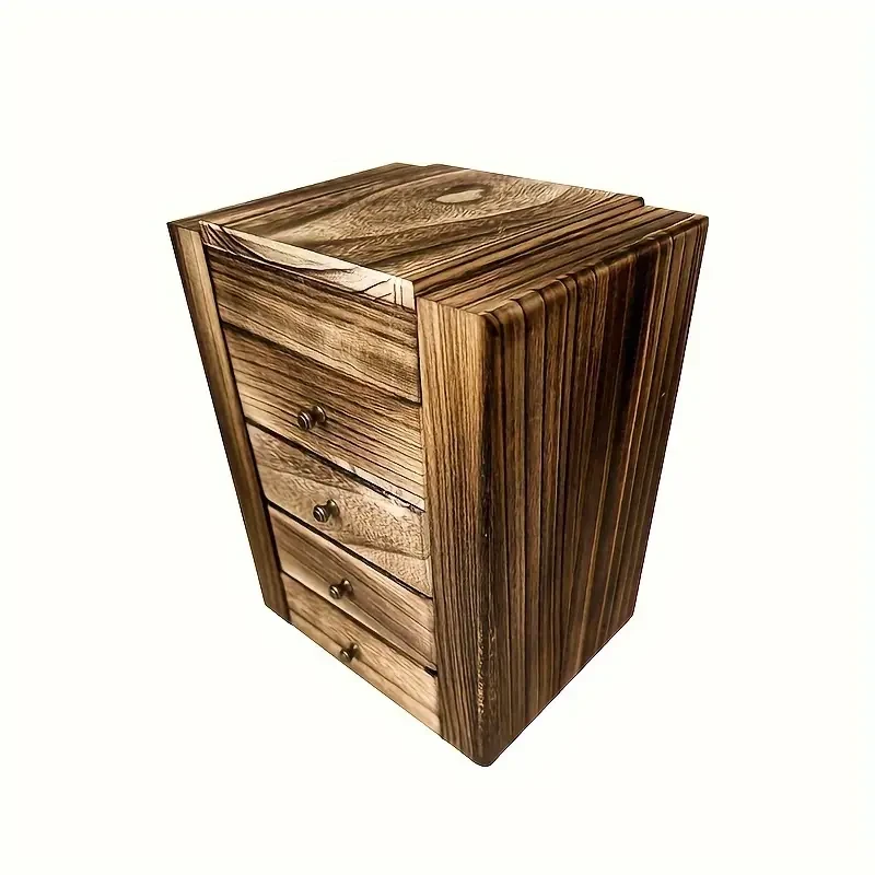 Organizador de joyas de madera vintage con tapa transparente