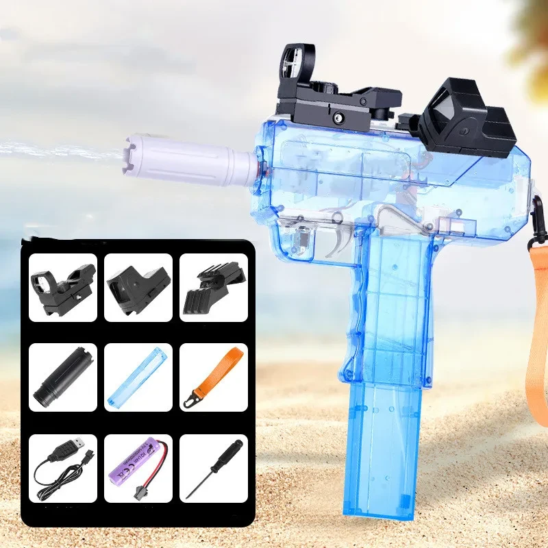 Pistola de agua eléctrica Uzi Burst, potente juguete para niños, totalmente automática, de largo alcance y pulverización, para exteriores.