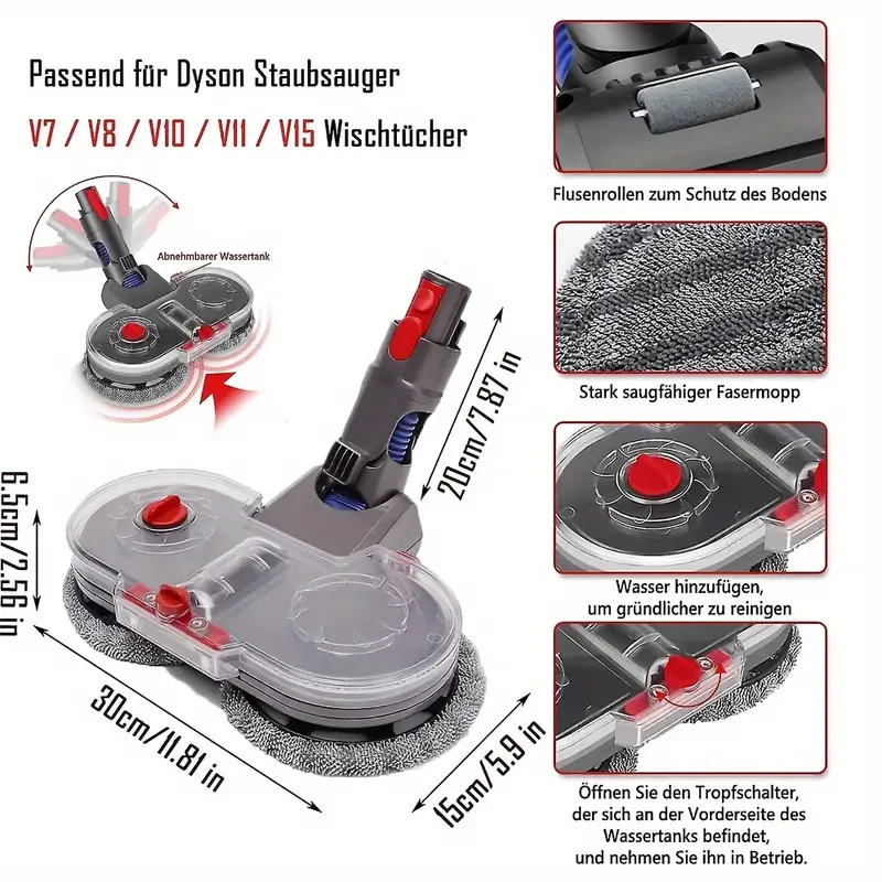 Accesorio de trapeador eléctrico doble para trapeador Dyson V7V15 de doble giro con tanque de agua