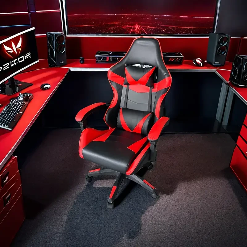 Silla ergonómica de carreras para gamers con reposacabezas y soporte lumbar