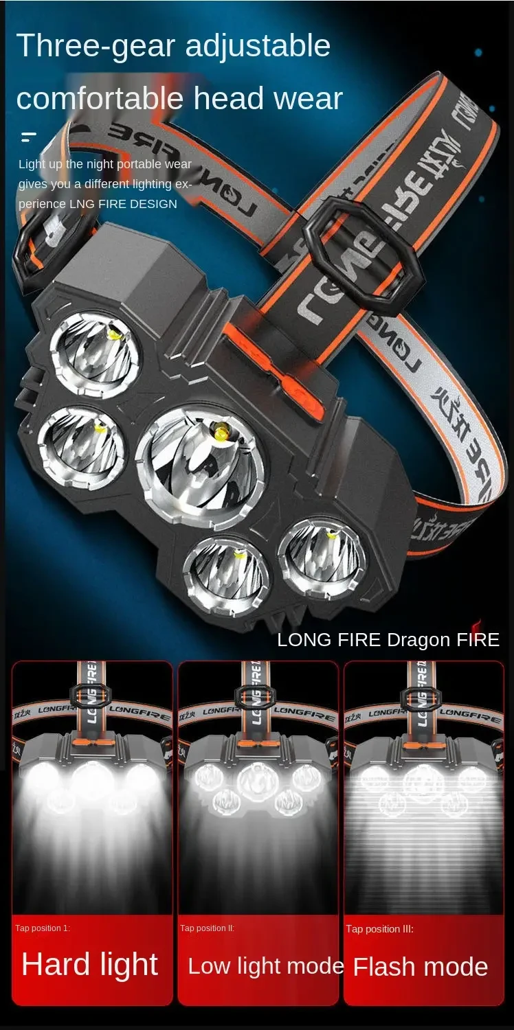 1 linterna frontal superbrillante y potente de 5 LED