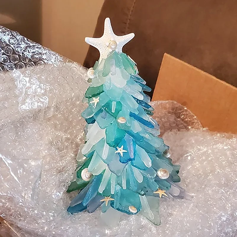Árbol de Navidad azul de cristal, decoración creativa y única