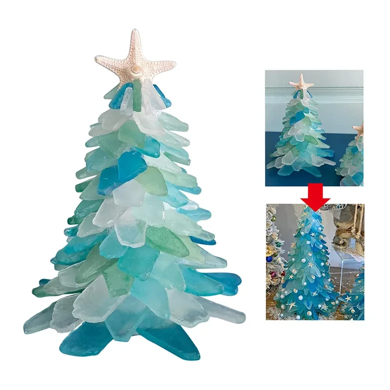 Árbol de Navidad azul de cristal, decoración creativa y única