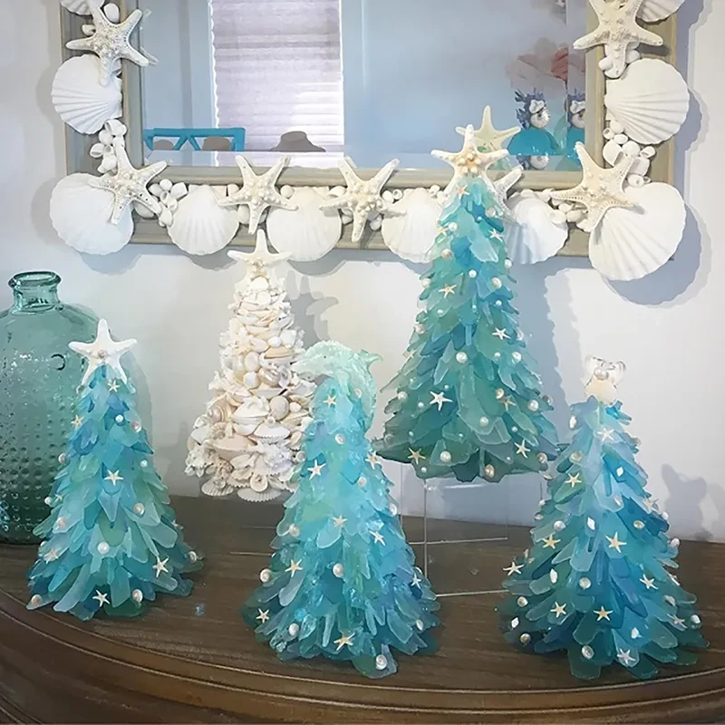 Árbol de Navidad azul de cristal, decoración creativa y única