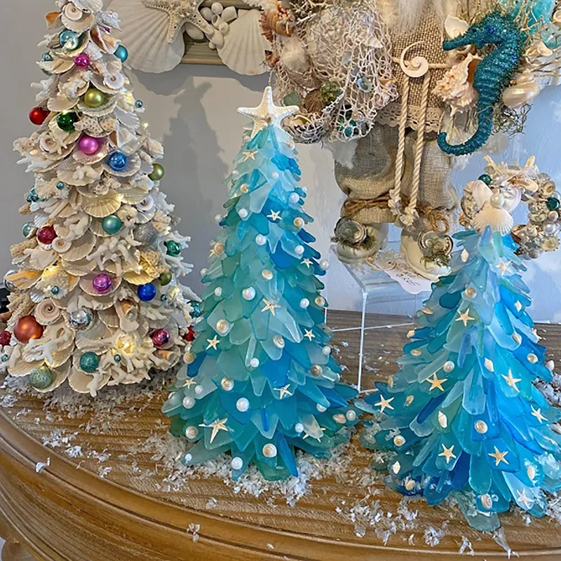Árbol de Navidad azul de cristal, decoración creativa y única