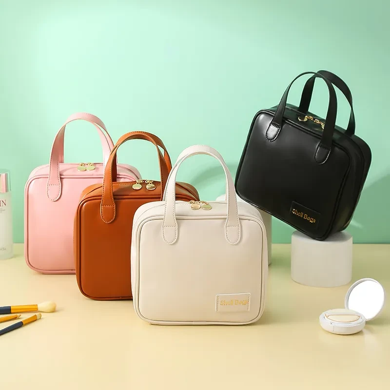 Bolsa organizadora de maquillaje de viaje de gran capacidad de PU, bolsa de maquillaje, bolsa de cosméticos, bolsas de concha
