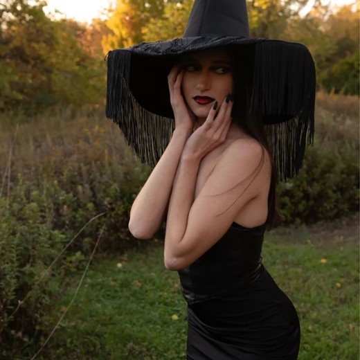 Sombrero de bruja con borlas plisadas para Halloween, accesorios de maquillaje para fiestas