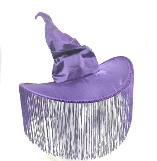 Sombrero de bruja con borlas plisadas para Halloween, accesorios de maquillaje para fiestas