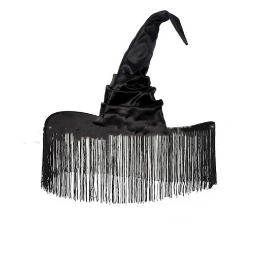 Sombrero de bruja con borlas plisadas para Halloween, accesorios de maquillaje para fiestas