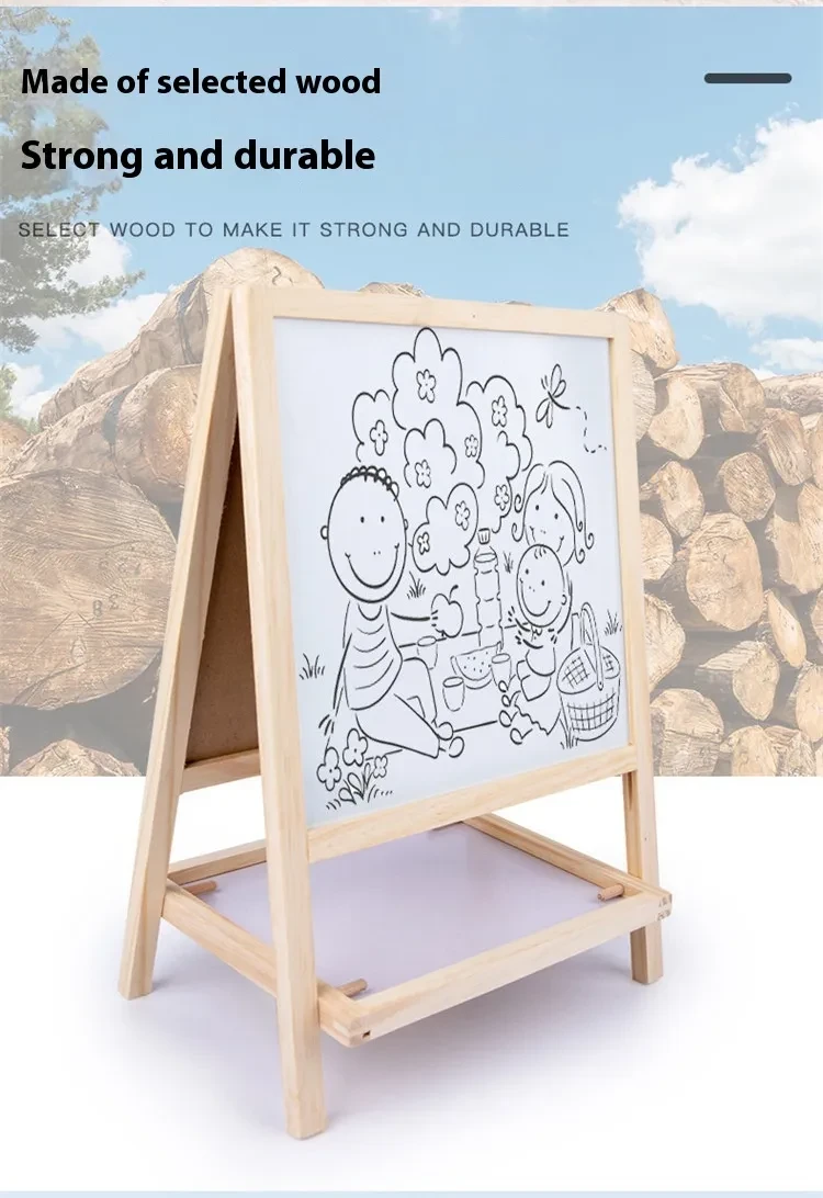 Tablero de dibujo magnético de madera de doble cara para niños