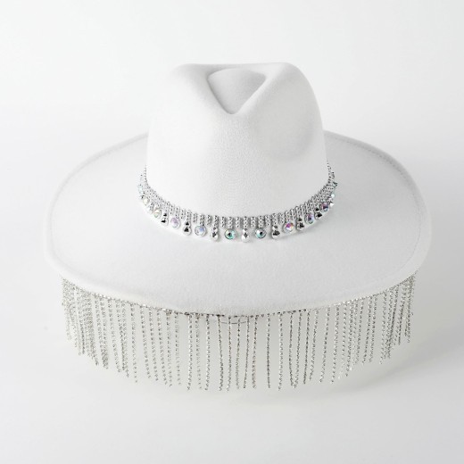 Sombrero de copa de ala ancha con colgante, sombrero fedora informal, sombrero de fieltro de piel para mujer