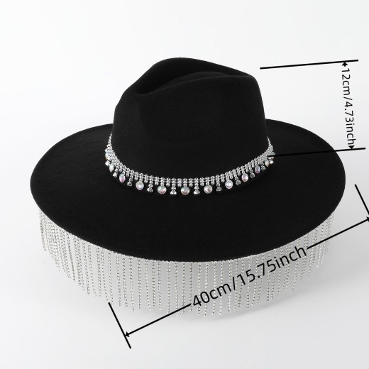 Sombrero de copa de ala ancha con colgante, sombrero fedora informal, sombrero de fieltro de piel para mujer