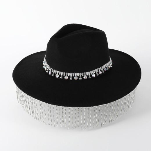 Sombrero de copa de ala ancha con colgante, sombrero fedora informal, sombrero de fieltro de piel para mujer