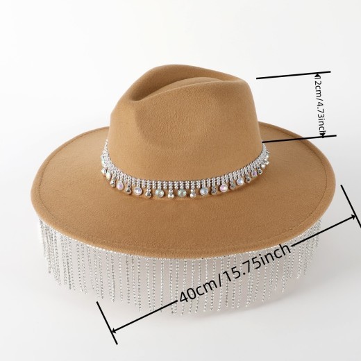 Sombrero de copa de ala ancha con colgante, sombrero fedora informal, sombrero de fieltro de piel para mujer