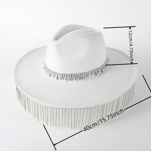 Sombrero de copa de ala ancha con colgante, sombrero fedora informal, sombrero de fieltro de piel para mujer