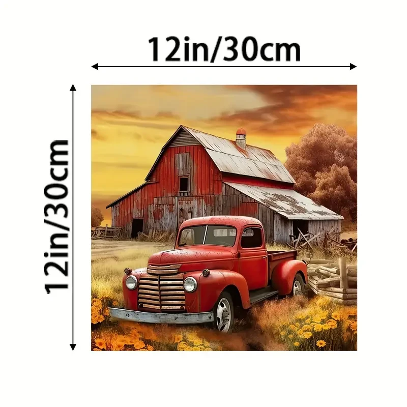 Impresión artística en lienzo de camión rojo rústico (30,48 x 30,48 cm)