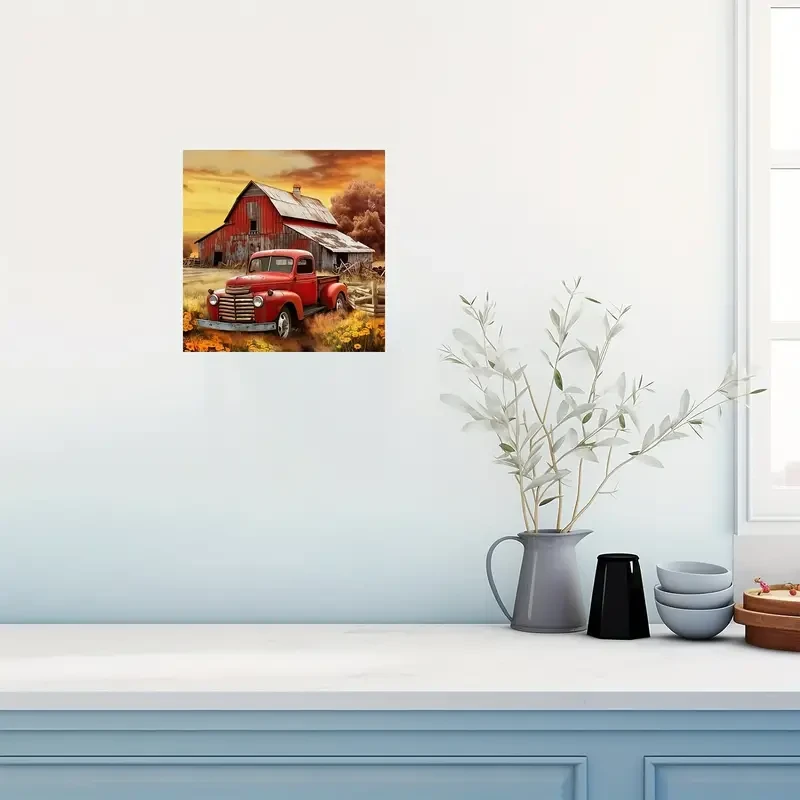 Impresión artística en lienzo de camión rojo rústico (30,48 x 30,48 cm)