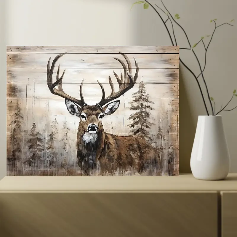 Arte de pared en lienzo con ciervos rústicos y naturaleza salvaje