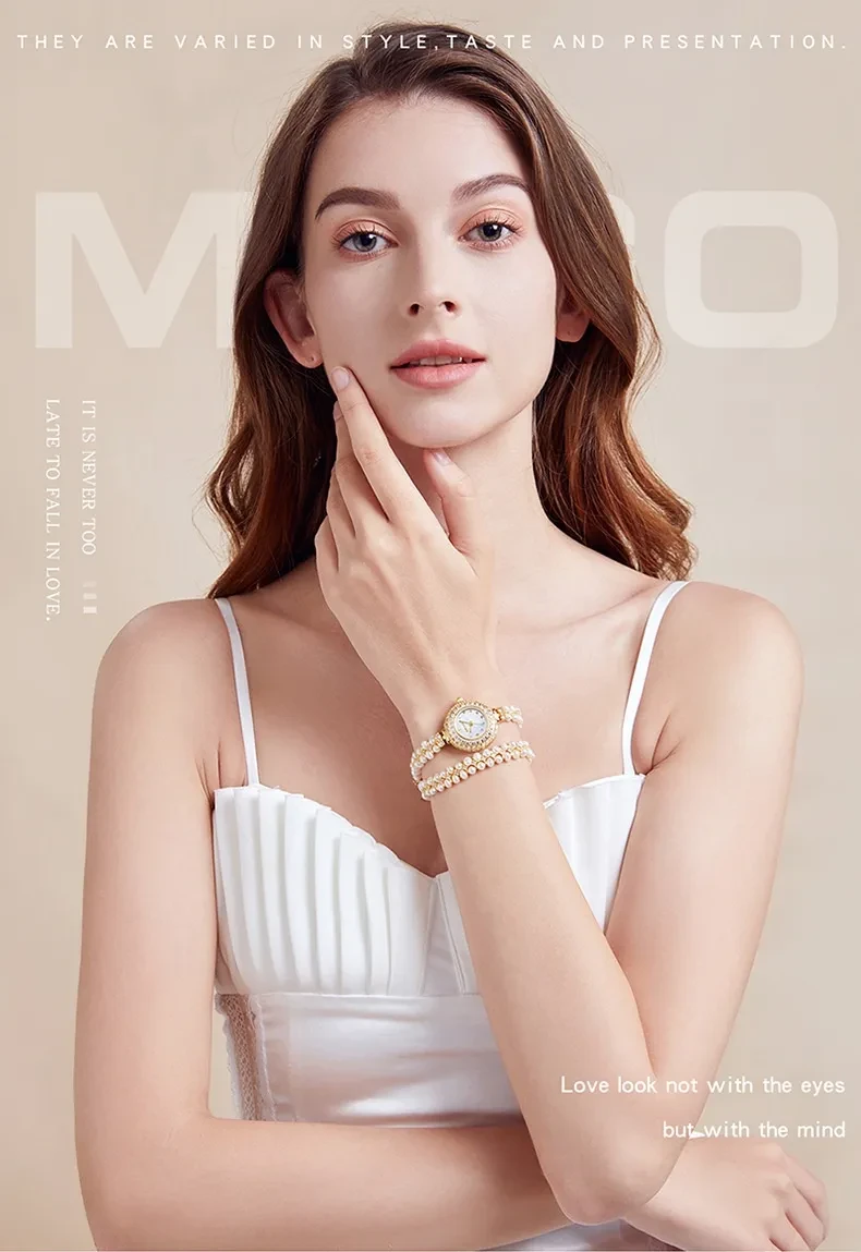 Reloj de perlas de agua dulce, joyería de lujo asequible y de moda, lleno de diamantes para damas.