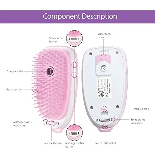 Peine masajeador de cabeza eléctrico con vapor antiestático para el cabello