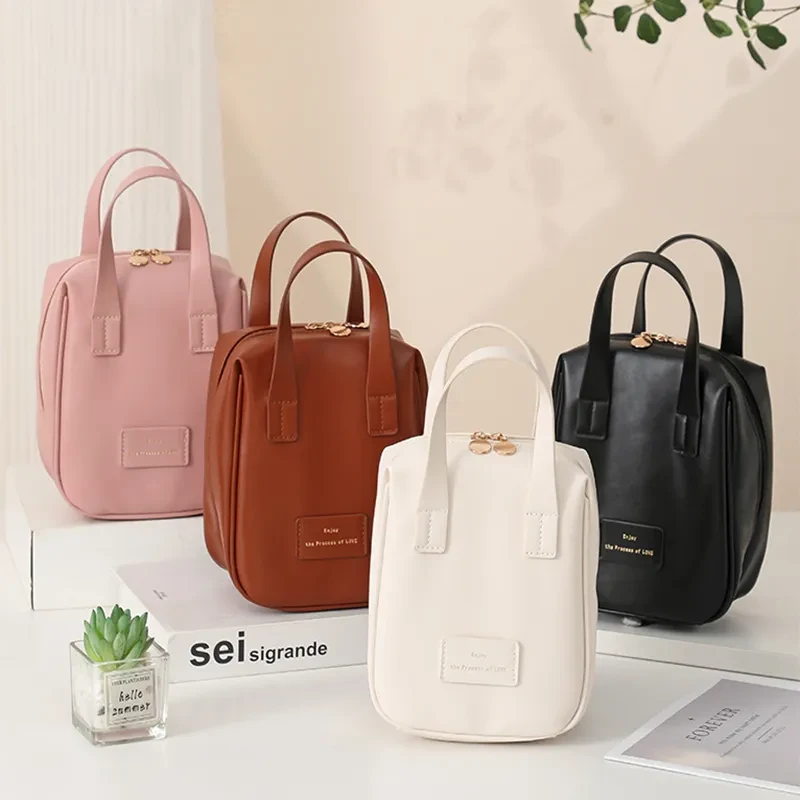 Bolsa de cosméticos con asa superior, moderna, con forma de concha, para artículos de tocador, de viaje, de gran capacidad, portátil, para maquillaje