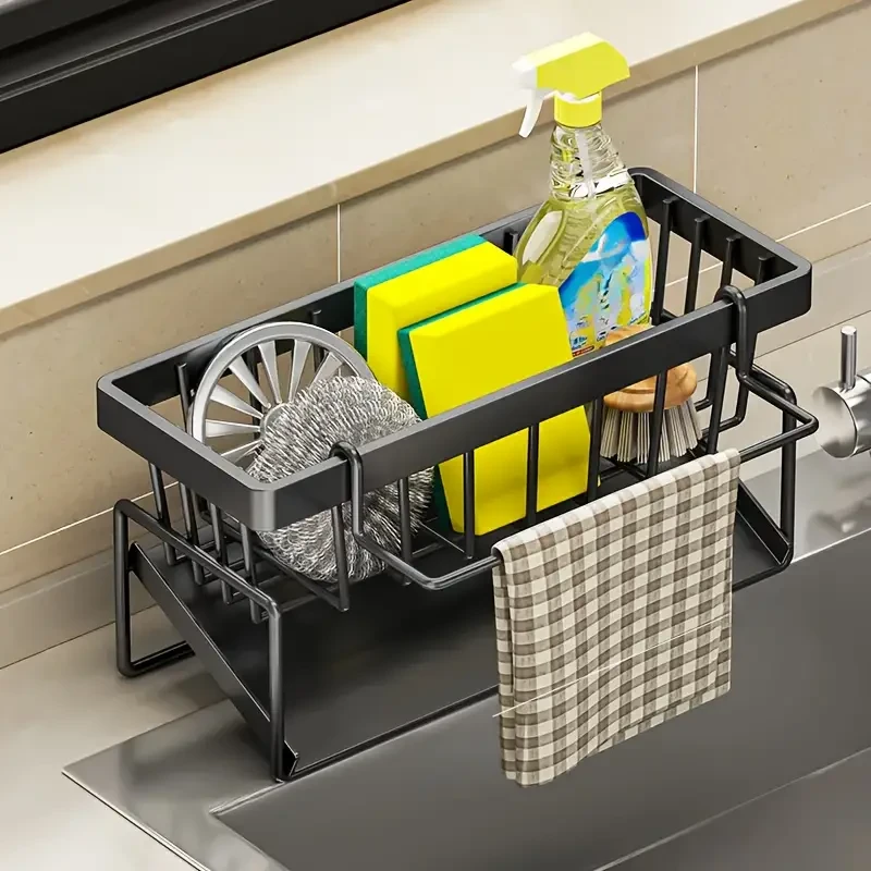 Organizador de fregadero de cocina de acero inoxidable con soporte para paños de cocina