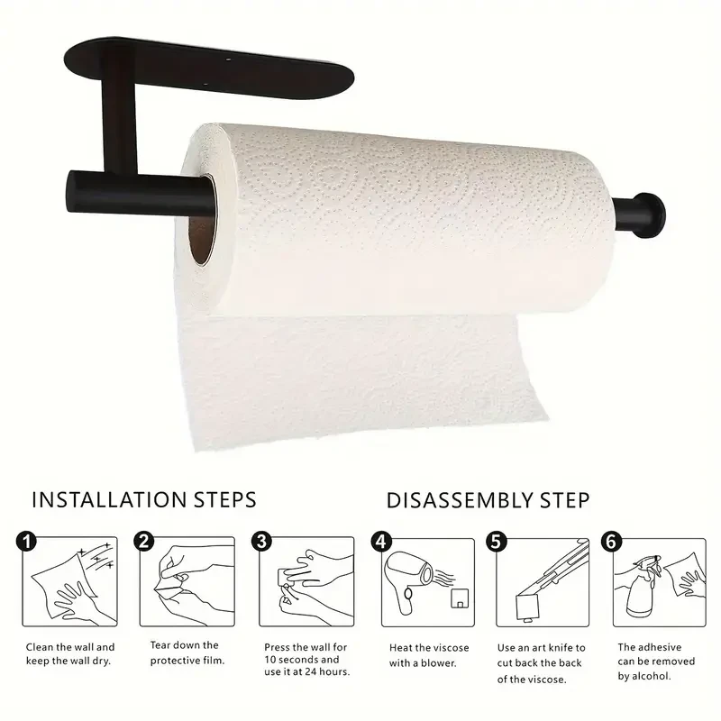 Toallero de papel creativo, sin perforaciones, organizador de papel de pared para el hogar