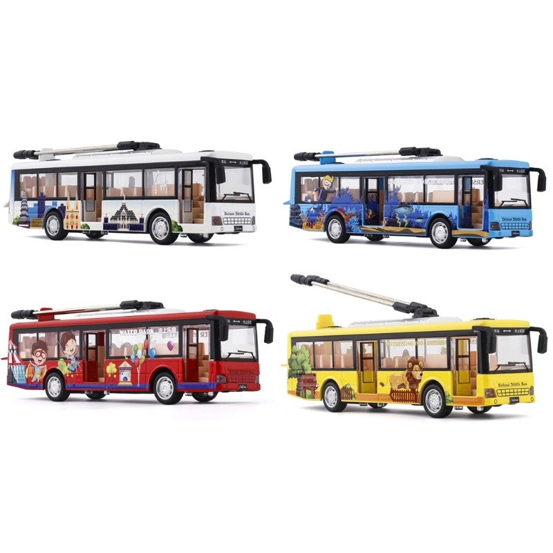 Autobús de juguete de aleación para niños, modelo de coche de simulación de tranvía de una sola sección