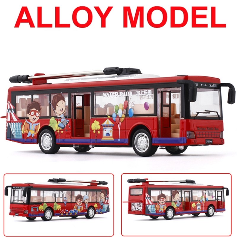 Autobús de juguete de aleación para niños, modelo de coche de simulación de tranvía de una sola sección