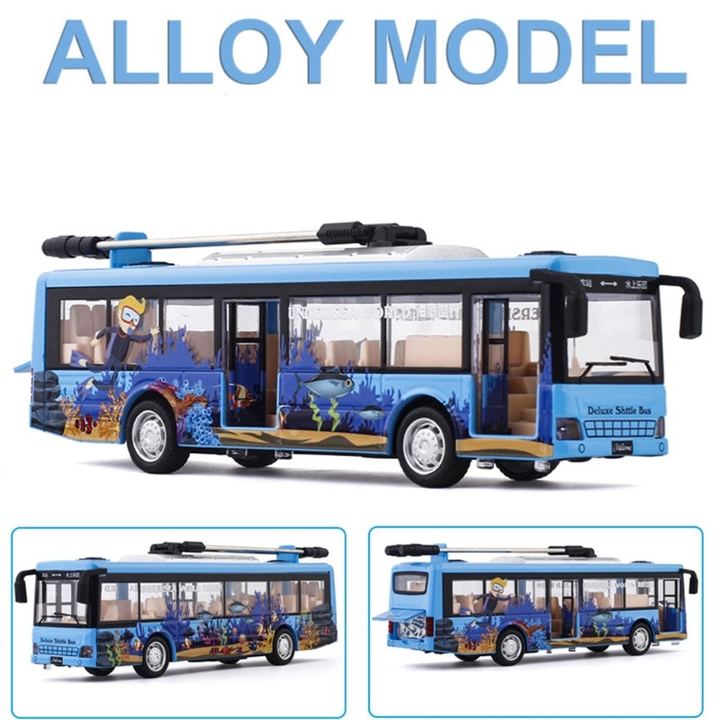 Autobús de juguete de aleación para niños, modelo de coche de simulación de tranvía de una sola sección