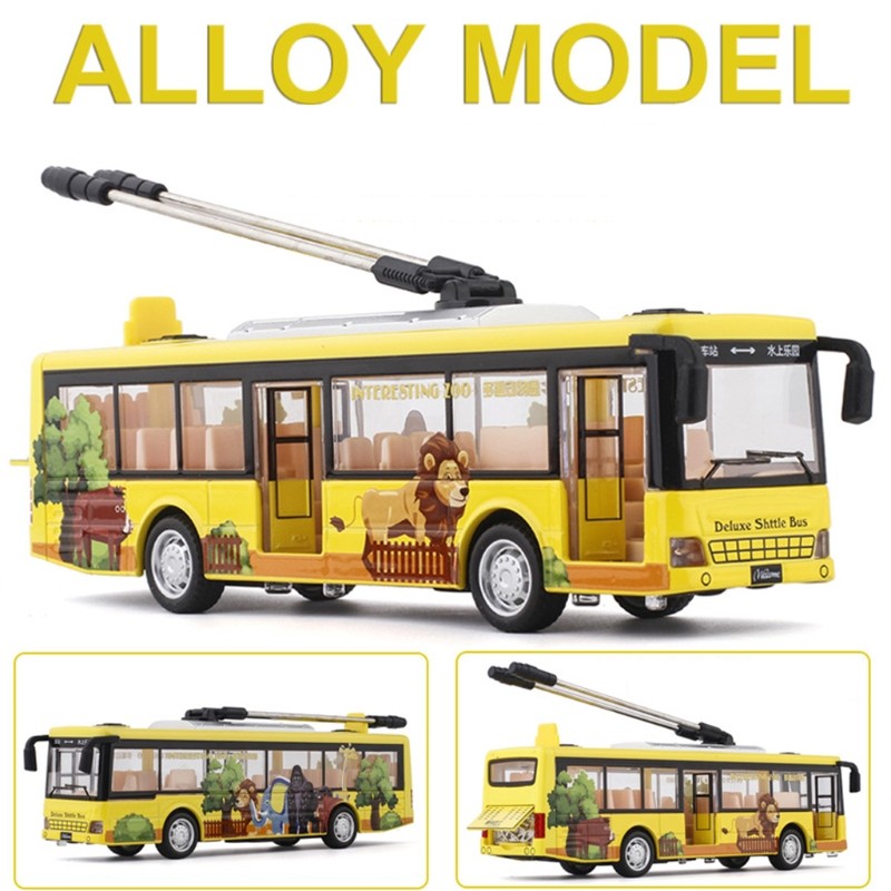 Autobús de juguete de aleación para niños, modelo de coche de simulación de tranvía de una sola sección
